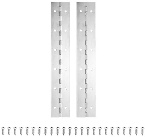 PATIKIL 12x2 Inch Piano Hinge, 2 Pack 304 Stainless Steel Continuous Hinge with Holes for Piano Gate Door Wooden Storage Box Cabinet Boat, Silver Tone