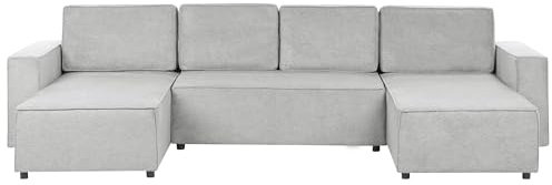Fabric 4 Seater U-Shaped Sofa Sleeping Function with Storage Light Grey Vatne