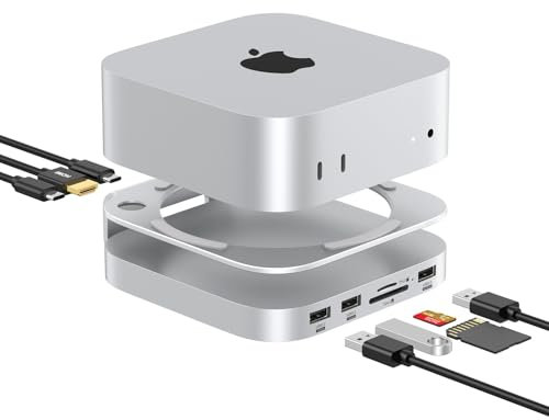 Mac Mini M4 Dock with NVMe SSD Enclosure (up to 8TB) - Aluminium Hub and Stand and HDMI port for Mac Mini M4 / M4 Pro 2024 - Mac Mini Dock with 10Gbps, USB 3.0 & 2.0 Ports, SD/TF, HDMI 4K60HZ