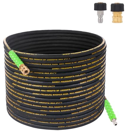 DAWOT Pressure Washer Hose 50 FT, 4800 PSI Heavy Duty Power Hose with 3/8 Quick Connects, High Tensile Steel Wire Braided, Kink Resistant Washer Hose with M22 Adapter