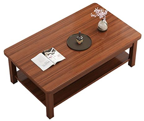 DTACBNEUZ Table basse rustique pour salon, tables centrales en bois avec étagère, tables à cocktail modernes rectangulaires avec pieds plus épais, table d'appoint de 81 cm (bruin)