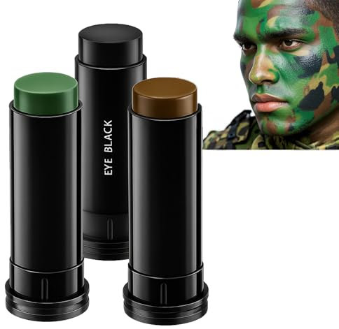 Kit de Pintura Facial de Camuflaje Militar, 3 Colores (Negro, Marrón, Verde), Resistente al Agua, Ideal para Supervivencia, Caza y Outdoor