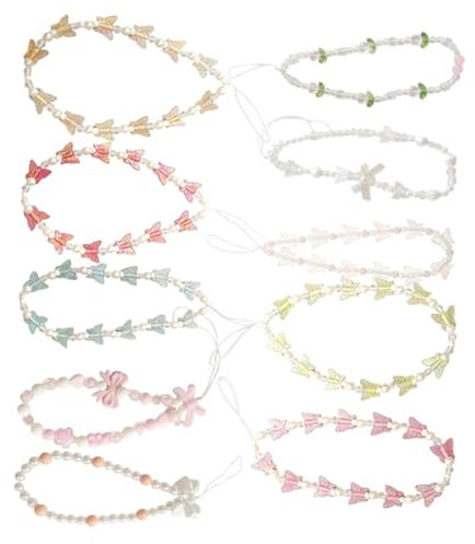 Uonlytech 10stücke Perlen Handy Kette Mit Schleifen Süßer Handy Lanyard Armband Für Damen Als Zubehör Für Handtaschen Und Telefon Dekorative Für Stilvolle