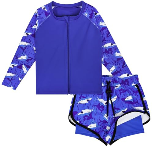 MOEMOE BABY småbarn rashguard pojkar badbyxor barn badset 2 delar UPF 50+ för vattenlek och vardagskläder, BLÅ, S