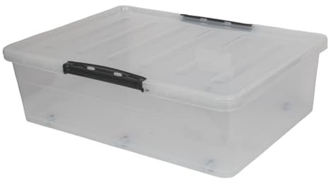 Jolie Max 45L Underbed Storage Box with Wheels & Lockable Lid – Clear Plastic, Strong & Durable – 69 x 49 x 20.5 cm (1)