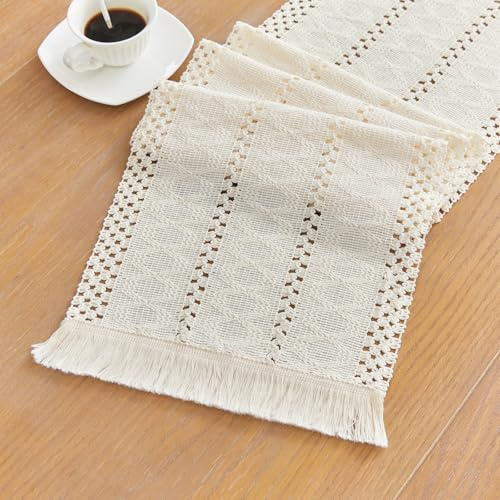 GUJOXILA Boho Tischläufer Beige 30 x 122cm Outdoor Drinnen Abwaschbar