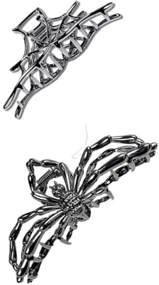 Halloween Metal Hair Claw, Spider Net Bat Hand Claw Clip Non-Slip Skull Spooky Styling Barrette Clips, Hair Accessories for Halloween Christmas Party, for Long Hair Styling Decorations (B(2PC))