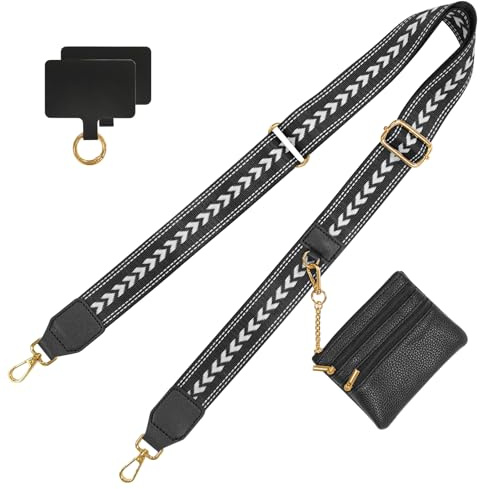 TAIVIN Cordon Telephone Portable avec Pochette,Tour de Cou Telephone Portable avec 2 Patchs,Adaptée à Tous les Smartphones (Noir B)