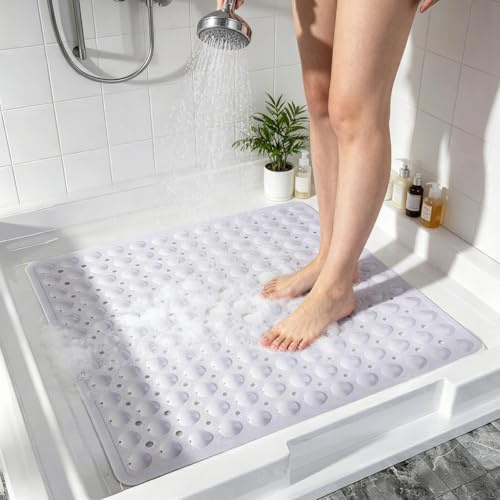 BASVII Alfombra Ducha Antideslizante 53x53cm, Cuadrada Alfombrilla Ducha Antideslizante con Ventosas, Libre de BPA y antibacteriana, Lavables a máquina, para Bañeras, Suelos de Baño