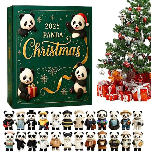 Adventskalender Panda Weihnachten – 24 Tage flache Dekoration, Kalender mit Rückwärtszählung Panda, für Zuhause Büro Schule Kinder Erwachsene