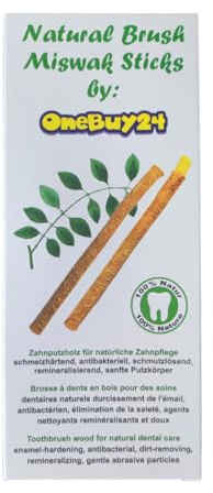 OneBuy24 MISWAK Siwak, 5er Pack (1 x 5er Pack), Naturzahnbürste, Zahnputzholz mit Mineralstoffen und Gipskristallen für schonend saubere und weisse Zähne, Vegan, EXTRA FRISCH MIT VIEL SAFT