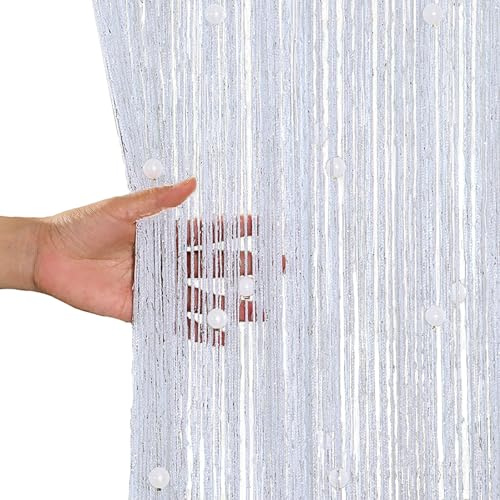 aotuo0608 Beaded Fly Curtains for Doors - Door Beads Curtain, Fly Screen Doorway Bead Curtain for Indoor Hanging Decoration and Room Divider (White)