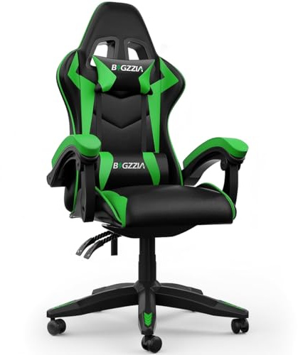 Racingreat Gaming Stuhl mit Bluetooth-Lautsprecher (Grün) | Zocker Stuhl mit Speakers, Kopfstütze Lendenwirbelstütze, Höhenverstellbar 90°–135° Neigungswinkel, Junge Erwachsene