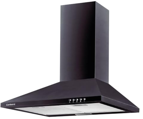 Corberó - Campana Extractora Pirámide 60 cm | TEIDE636N |375.4 m3/h | 57db | 36.5 W | 3 Velocidades | Control por Pulsador |2 Filtros de Aluminio + Filtro de Carbon | Negro