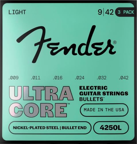 Fender 4250 Ultracore Gitarrensaiten, vernickelter Stahl, Bullet End, 4250L Kaliber .009-.042, (6) - 3er Pack