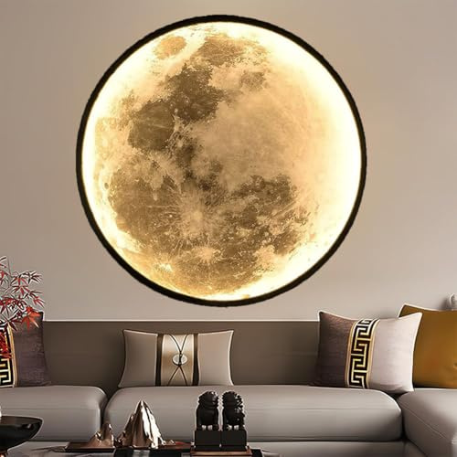 LOGT Mond LED Wandleuchte Innen Dimmbar Mond Wandlampe mit Stecker Kabel Mondlampe Schalter Runde Deko Lampe Wand Nachttischlampe Fernbedienung, Nachtlichtmodus und Speicherfunktion Wandbeleuchtung
