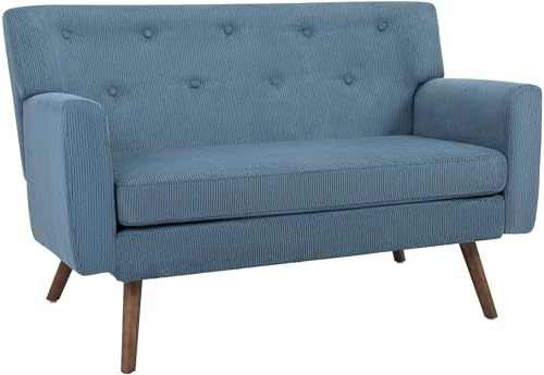 CLP Sofa 2-Sitzer mit Cordbezug Kioni, Couch bequem für Wohnzimmer, komfortabel gepolstert, bis 240 kg belastbar, Beine aus Kautschukholz Farbe blau