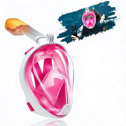 Maschera Snorkeling, Yanghad Maschera Subacquea Adulti, Visione Panoramica ad Alta Risoluzione, Design del Canale Antiappannamento con Doppio Flusso d'Aria, Visiera Resistente Agli Urti(S/M, rosa)