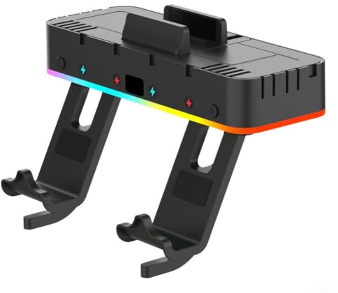 RGB-Wandhalterung für Nintendo Switch mit 15 Lichtmodi und zwei USB-Anschlüssen zum Aufladen des Controllers plus 10 Spielkartensteckplätze in schwarzem ABS-Material für platzsparende Organisation