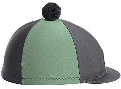 Hy Two Tone Lycra Silks with Bobble - Black/Green - Horse Riding Hat Covers