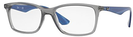 Ray-Ban Unisex RX7047 Rectangular Prescription Eyewear Frames, Transparent Grey Blue/Demo Lens, 54 mm