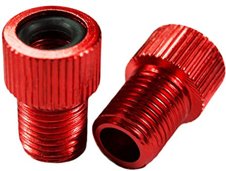 2x Fahrrad Color Alu Ventiladapter ROT - DV SV Dunlop / Französisches Ventil auf KFZ Autoventil AV - mit Dichtring