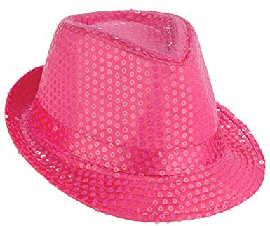 DEGUISE TOI - Chapeau Borsalino à Sequins Rose Fluo Adulte - Chapeau - Taille Unique - Rose - Accessoires pour déguisement - 35% Coton, 65% Polyester - -