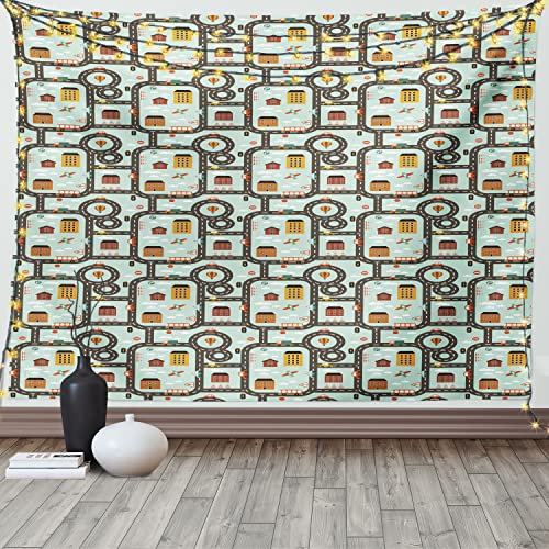 ABAKUHAUS Pista De Carreras De Coches Tapiz de Pared, Aviones Carreteras, para el Dormitorio Apto Lavadora y Secadora Estampado Digital, 150 x 100 cm, Multicolor