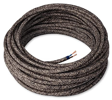 Amarcords - Cavo elettrico tessile colore CANVAS MARRONE, tondo, lino, 10 metri, a 2 conduttori 2x0,75 - Filo rivestito in tessuto colorato vintage per lampade lampadari applique e abat jour.