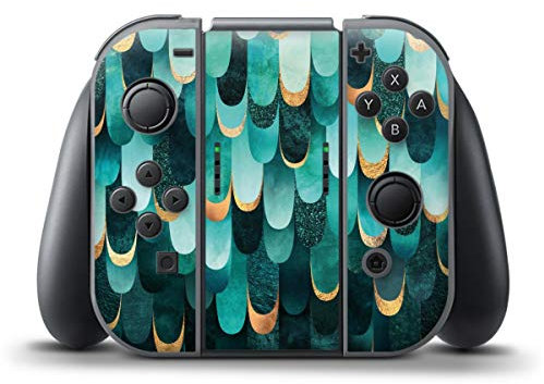 DeinDesign Skin kompatibel mit Nintendo Switch Controller Folie Sticker Feder türkis Elisabeth Fredriksson