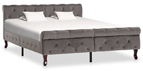 vidaXL Polsterbett Bett Doppelbett Bettgestell Bettrahmen Lattenrost Schlafzimmerbett Ehebett Schlafzimmermöbel Grau Samt 140x200cm