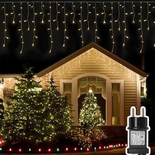 Opard 200 LED 12.8M Lichterkette Eisregen (7.8m Lichterkette + 5m Stromkabel), Lichtervorhang Eiszapfen mit Steckdose, 8 Modi f¨¹r Party, Hochzeit, Feier, Geburtstag, Terrasse, Dekoration