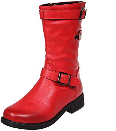 UMore Botines de Caña Media para Mujer Moda Botas Altas Invierno Mujer, Zapatos Mujer Cuña Planos Sintética Peluche Jinete Bajo Cómodos Peludas Calentitas…