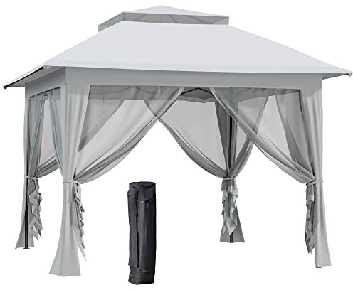 Outsunny Faltpavillon Pop-Up-Zelt Gartenpavillon inkl. Rollentasche Stahl+Oxford+Mesh Grau 3,64x3,64x2,94m