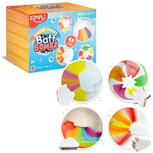 4 x Große Badebomben mit Spezialeffekt, magische Badebomben, Stern, Rakete, Regenbogen & Mond, Weihnachtsgeschenke für Kinder, Strumpffüller für Kinder