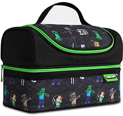 Minecraft Lunch Bag for Kids Insulated Lunch Box Creeper Snacks Food Carrier Options with Water Bottle for School Travel Picnic Cooler Bag (Black)