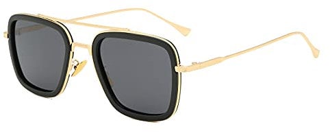 Long Keeper Vintage Square Sunglasses for Men Women, Designer Retro Sunglasses Double Bridge Metal Square Frame Edith Glasses UV400 Protection (Style-4, Grey)