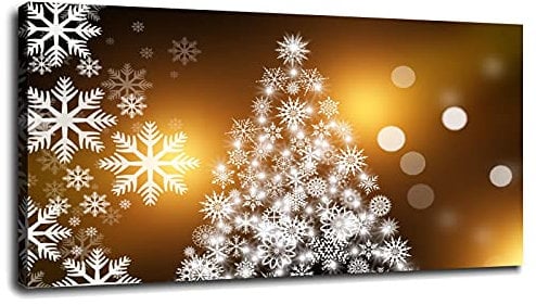 Weihnachts-Wandkunst, Baum, Leinwanddrucke, Schneeflocken, Poster für Zuhause, Set mit 1 Dekorationen mit Rahmen, 50,8 x 30,5 cm