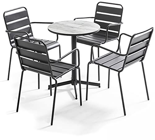 Oviala Tivoli Gartentisch, rund, 4 Sessel, Stahl, Grau