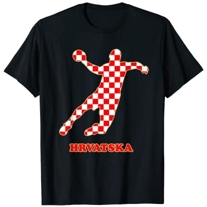 Hrvatska Kroatien Outfit - Unisex T-Shirt Schwarz Kurzarm Kroatien Rukomet Handball Hrvatska S