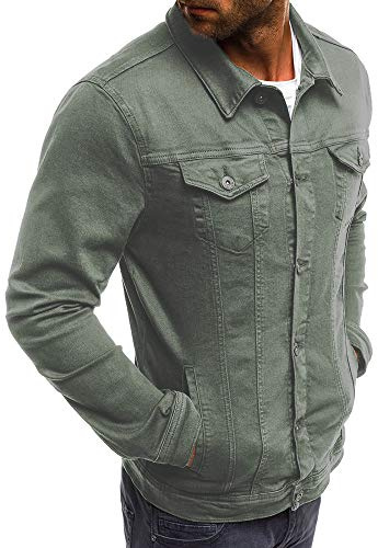 JJPAR Veste en Jean Homme sans Capuche Longue Blouson Jean Militaire Multi-Poches Col Revers Slim Décontractée Vintage Pas Cher Sweat Moto Printemps Eté