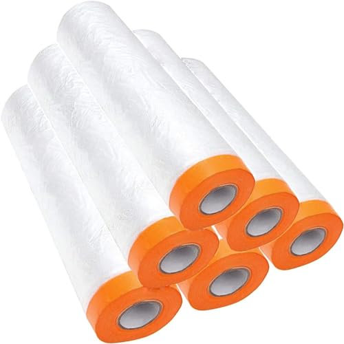 Nisorpa 6 Rollen Maler Abdeckfolie 270cm x 20m Abdeckband mit Foliengoldband für Putz- und Malerarbeiten,(270cm x 20m x 6), 324㎡