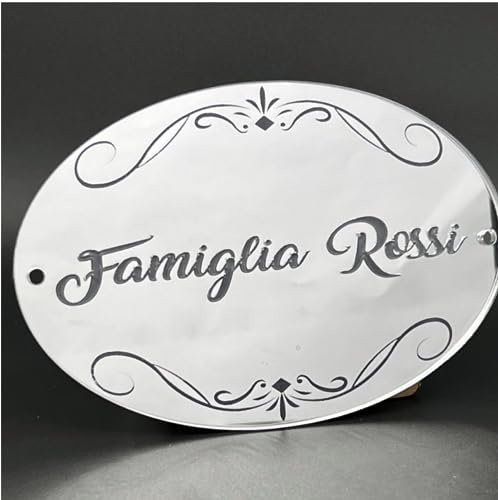 Targhetta fuoriporta con incisione personalizzata targa per Porta Ingresso Casa Ufficio Albergo Studio in plexi specchiato oro o argento con scritta colorata (argento)