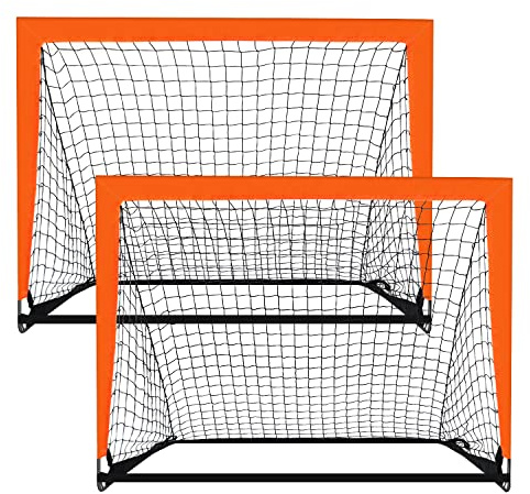 Theresduet 2 Pack 4’ x 3’ Size Portable Kid Soccer Goals for Backyard, Indoor and Outdoor Pop Up Soccer Goals, Orange, Theresduet