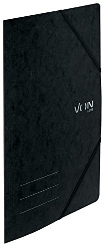VON Leitz 5er Pack Eckspanner A4, Recycling-Karton, Für 150 Blatt, Mappe mit Gummizug, Mit modernem VON-Aufdruck, Leichter Ordner für Schule & Zuhause, Schwarz, 30110095