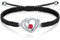 J.Endéar Double Coeur Bracelet Femme Cadeau, Argent 925 Bijoux Rouge Zircone Cubique pour Filles, Cordon Tressé Fait Main Bracelet Noir Ajustable pour Ados