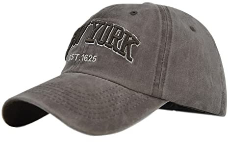 YULOONG Vintage Baseball Cap Stickerei New York Washed Denim Trucker Cap 100% Baumwolle Sonnenhut für Herren Damen Einstellbar Braun