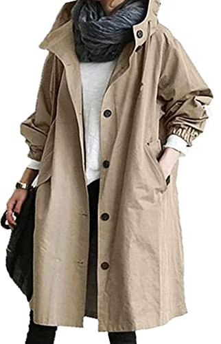 Meggsnle Giacca con cappuccio, da donna, colore nero, per le mezze stagioni, per le mezze stagioni, in tinta unita, felpa e cardigan, con cappuccio, cachi, XXXXL