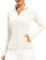 QUEENIEKE Women's Slim Fit Running Jackets - Long Sleeves Athletic Workout Gym Tops with Back Mesh Vent & Thumb Holes (Lvory White, Medium)