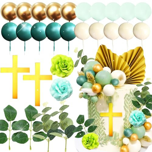 JeVenis Green Kreuz Kuchen Dekoration Grüne Kuchen Dekoration Rose Kuchen Dekoration Taufe Kuchen Dekoration Babyparty Kuchen Dekoration Hochzeitstorte Dekoration